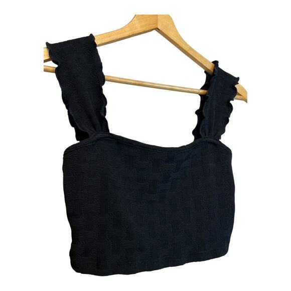 Cider Cropped Festival Top Shirt Blouse Concert Summer Black Ruffle strap Small - Picture 4 of 7